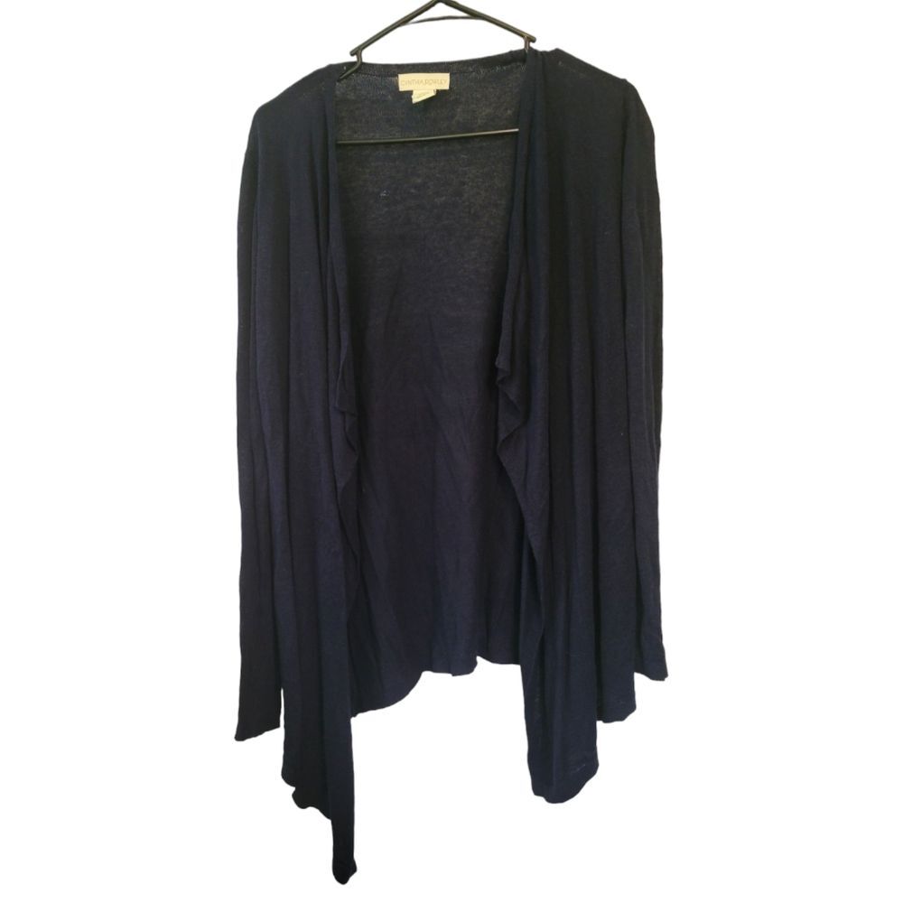 Cynthia Rowley Navy Blue Linen Blend Draped Front Cardigan Sweater Size Small